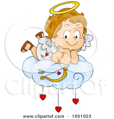 Royalty-Free Vector Clip Art Illustration of a Valentine Cupid Resting On A Cloud by BNP Design Studio
