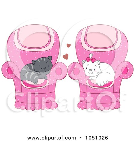 Royalty-Free Vector Clip Art Illustration of a Cat Couple Resting In Pink Chairs by BNP Design Studio