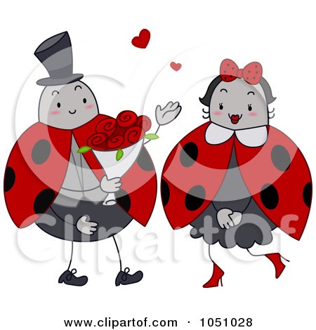 Royalty-Free Vector Clip Art Illustration of a Ladybug Giving Roses To His Valentine by BNP Design Studio