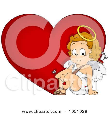 Royalty-Free Vector Clip Art Illustration of a Valentine Cupid Sitting By A Heart by BNP Design Studio