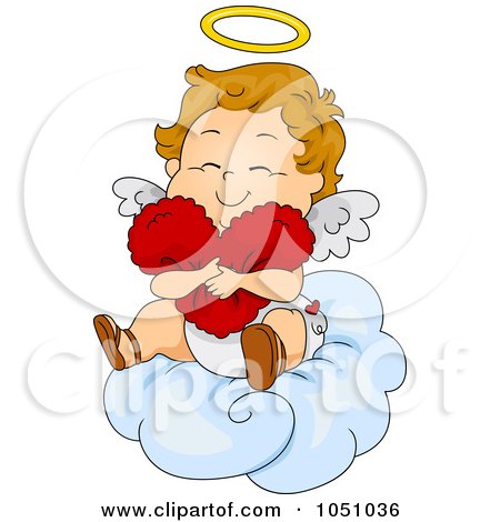Royalty-Free Vector Clip Art Illustration of a Valentine Cupid Hugging A Heart On A Cloud by BNP Design Studio