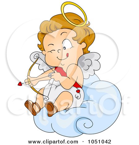 Royalty-Free Vector Clip Art Illustration of a Valentine Cupid Aiming On A Cloud by BNP Design Studio