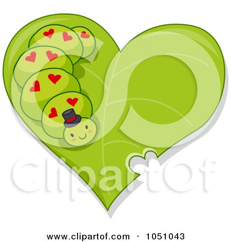Royalty-Free Vector Clip Art Illustration of a Valentine Caterpillar On A Green Leaf by BNP Design Studio