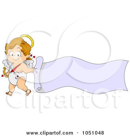 Royalty-Free Vector Clip Art Illustration of a Valentine Cupid Carrying A Blank Banner by BNP Design Studio
