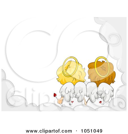 Royalty-Free Vector Clip Art Illustration of a Valentine Cupid Couple In A Cloud Frame - 2 by BNP Design Studio
