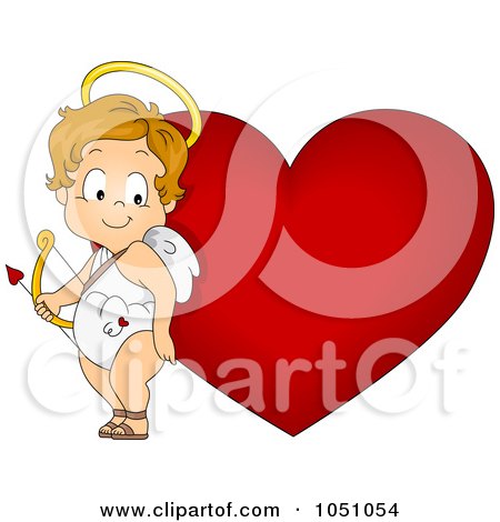 Royalty-Free Vector Clip Art Illustration of a Valentine Cupid Standing By A Heart by BNP Design Studio
