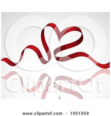 Royalty-Free Vector Clip Art Illustration of a Red Ribbon Heart And Reflection Over Shaded White by KJ Pargeter