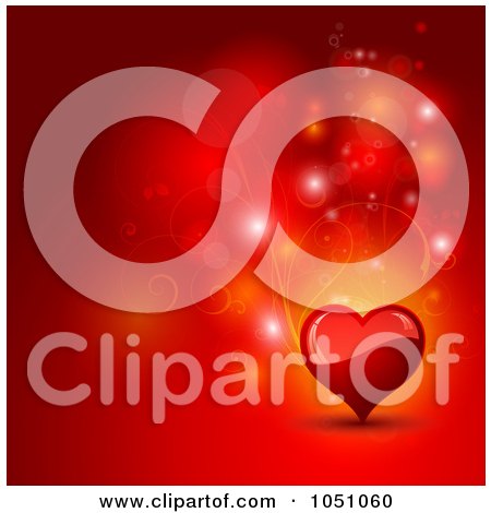 Royalty-Free Vector Clip Art Illustration of a Red Heart Background With Glowing Orbs And Vines by KJ Pargeter