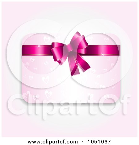 Royalty-Free Vector Clip Art Illustration of a Pink Heart Valentine Gift Card With A Bow On Shaded White by KJ Pargeter