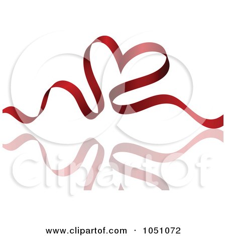 Royalty-Free Vector Clip Art Illustration of a Red Ribbon Heart And Reflection Over White by KJ Pargeter