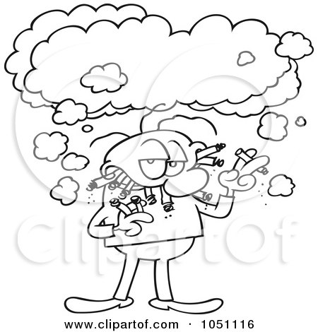 Royalty-Free Vector Clip Art Illustration of a Coloring Page Outline Of A Grouchy Chain Smoker by gnurf