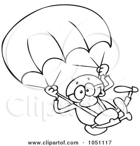 Royalty-Free Vector Clip Art Illustration of a Coloring Page Outline Of A Skydiver With A Parachute by gnurf
