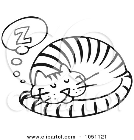 Royalty-Free Vector Clip Art Illustration of a Coloring Page Outline Of A Cat Sleeping by gnurf