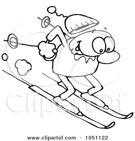 Royalty-Free Vector Clip Art Illustration of a Coloring Page Outline Of A Toon Guy Skiing by gnurf