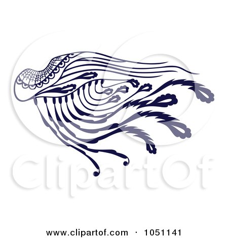 Royalty-Free Vector Clip Art Illustration of a Decorative Dark Blue Wing by Cherie Reve