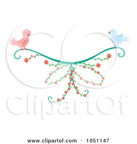 Royalty-Free Vector Clip Art Illustration of a Bird Pair With A Floral Vine by Cherie Reve