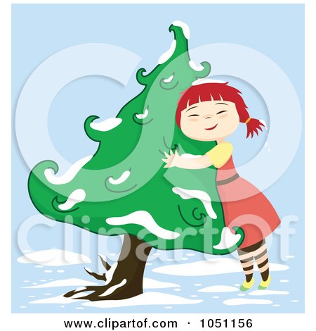 Royalty-Free Vector Clip Art Illustration of a Girl Hugging A Winter Tree by Cherie Reve