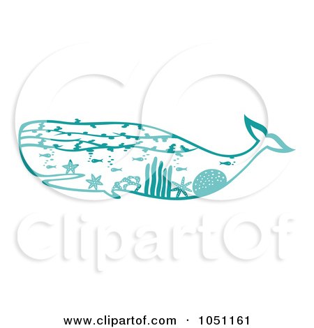 Royalty-Free Vector Clip Art Illustration of a Decorative Turquoise Whale by Cherie Reve