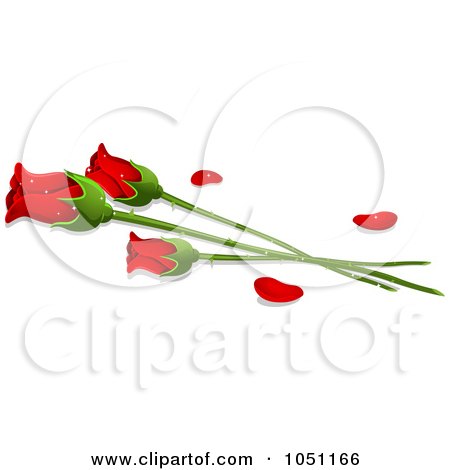 Royalty-Free Vector Clip Art Illustration of Three Long Stemmed Roses And Petals by BNP Design Studio