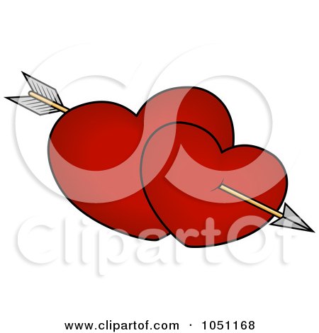 Royalty-Free Vector Clip Art Illustration of Cupid's Arrow Through Two Red Hearts by BNP Design Studio