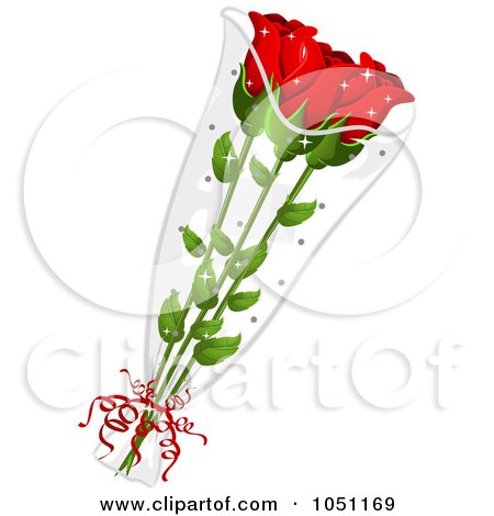Royalty-Free Vector Clip Art Illustration of a Bouquet Of Red Long Stemmed Roses by BNP Design Studio