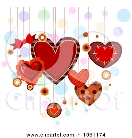 Royalty-Free Vector Clip Art Illustration of Dangling Valentine Hearts Over Colorful Bubbles by BNP Design Studio