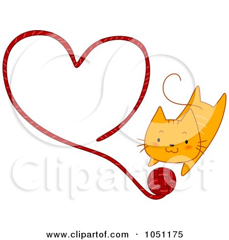 Royalty-Free Vector Clip Art Illustration of an Orange Kitten With A Yarn Heart by BNP Design Studio