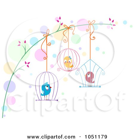 Royalty-Free Vector Clip Art Illustration of Love Birds Hanging In Cages From A Branch by BNP Design Studio