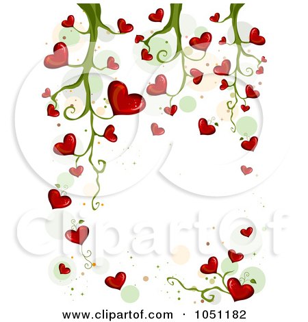 Royalty-Free Vector Clip Art Illustration of a Background Of Blooming Heart Vines Over White - 3 by BNP Design Studio