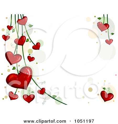 Royalty-Free Vector Clip Art Illustration of a Background Of Blooming Heart Vines Over White - 1 by BNP Design Studio