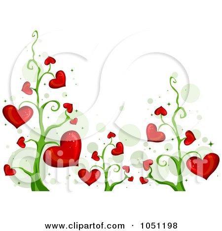 Royalty-Free Vector Clip Art Illustration of a Background Of Blooming Heart Vines Over White - 2 by BNP Design Studio