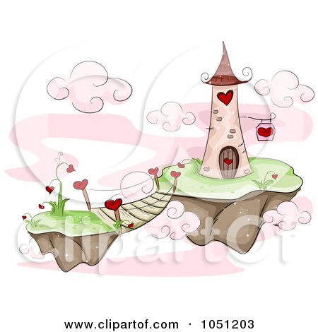 Royalty-Free Vector Clip Art Illustration of a Tower On A Floating Valentine Island by BNP Design Studio