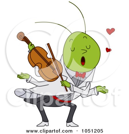Royalty-Free Vector Clip Art Illustration of a Serenading Grasshopper Playing A Violin by BNP Design Studio