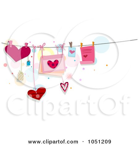 Royalty-Free Vector Clip Art Illustration of Hearts, Letters And Cards Tied On Strings by BNP Design Studio