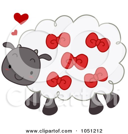 Royalty-Free Vector Clip Art Illustration of a Sheep Wearing Red Ribbons by BNP Design Studio