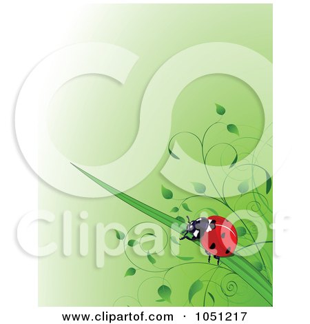 Royalty-Free Vector Clip Art Illustration of a Green Spring Time Background Of A Ladybug On Grass by Pushkin