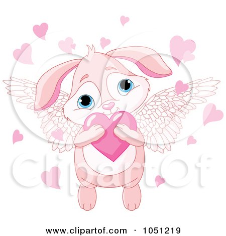 Royalty-Free Vector Clip Art Illustration of a Cute Winged Pink Valentine Bunny Hugging A Heart by Pushkin