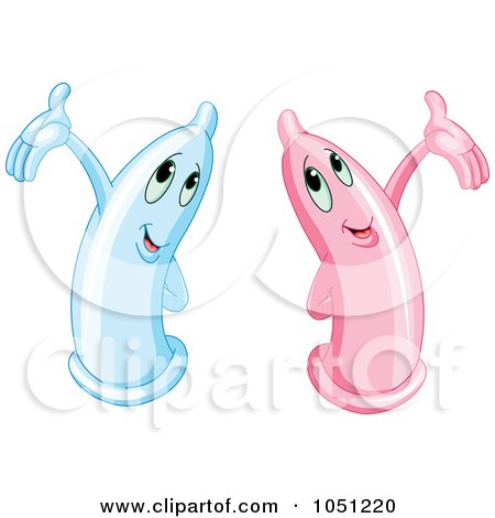 Royalty-Free Vector Clip Art Illustration of a Digital Collage Of Presenting Pink And Blue Condoms by Pushkin