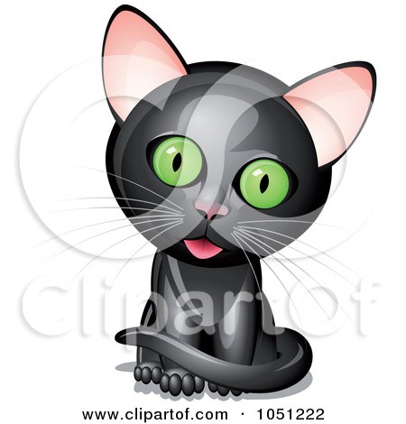 Royalty-Free Vector Clip Art Illustration of a Cute Black Kitten With A Cocked Head by Oligo