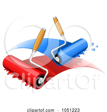 Royalty-Free Vector Clip Art Illustration of Paint Rollers With Blue And Red Paint by Oligo
