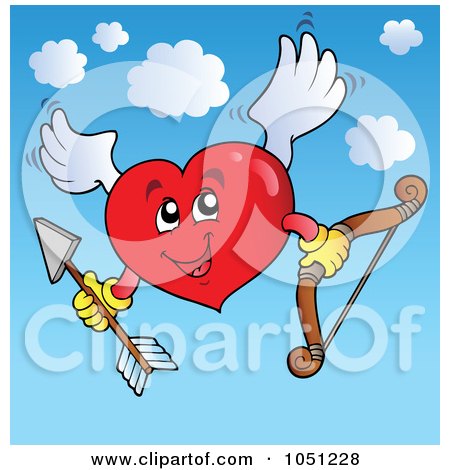 Royalty-Free Vector Clip Art Illustration of a Heart Cupid Holding A Bow And Arrow In The Sky by visekart