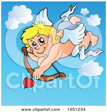 Royalty-Free Vector Clip Art Illustration of Cupid Shooting Love's Arrow In The Sky - 1 by visekart