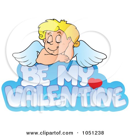 Royalty-Free Vector Clip Art Illustration of Cupid Resting On Be My Valentine Text by visekart
