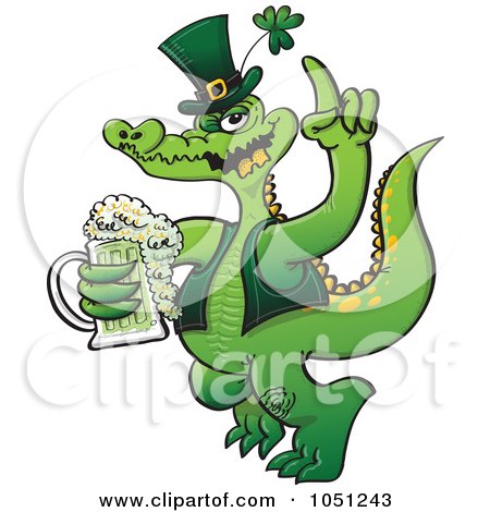 Royalty-Free Vector Clip Art Illustration of a St Paddys Day Crocodile Drinking Beer by Zooco
