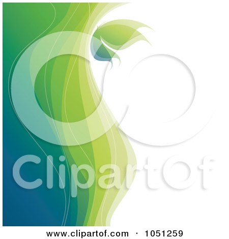 Royalty-Free Vector Clip Art Illustration of a Green And Blue Wave And Butterfly Background by elena