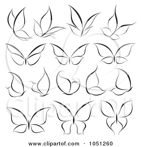 Royalty-Free Vector Clip Art Illustration of a Digital Collage Of Black And White Butterfly Logos by elena