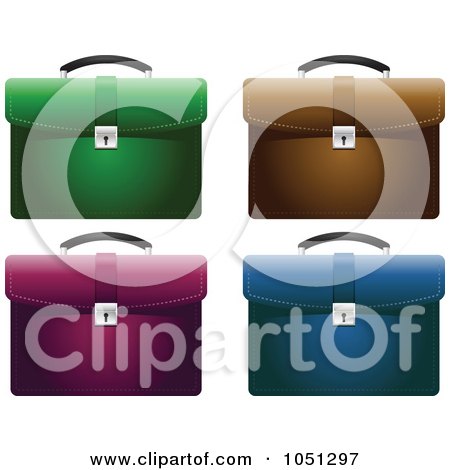 Royalty-Free Vector Clip Art Illustration of a Digital Collage Of Green, Brown, Pink And Blue Business Briefcases by elaineitalia