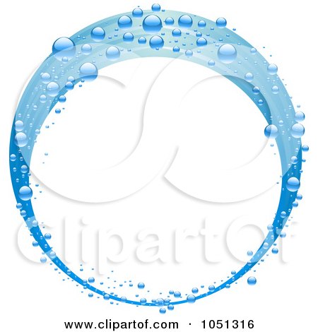 Royalty-Free Vector Clip Art Illustration of a Blue Bubbly Wave Circle Frame by elaineitalia