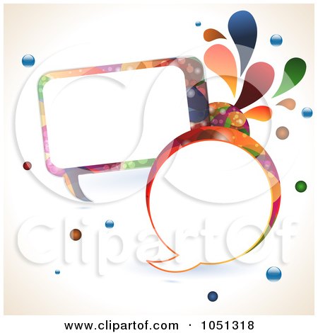 Royalty-Free Vector Clip Art Illustration of Colourful Round And Rectangular Speech Bubbles With Splashes And Bubbles by elaineitalia