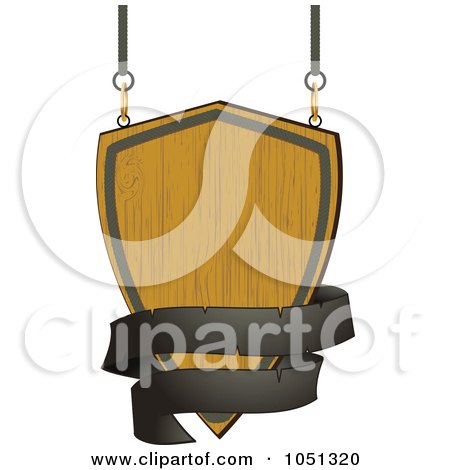 Royalty-Free Vector Clip Art Illustration of a Wooden Shield Sign With A Black Banner by elaineitalia